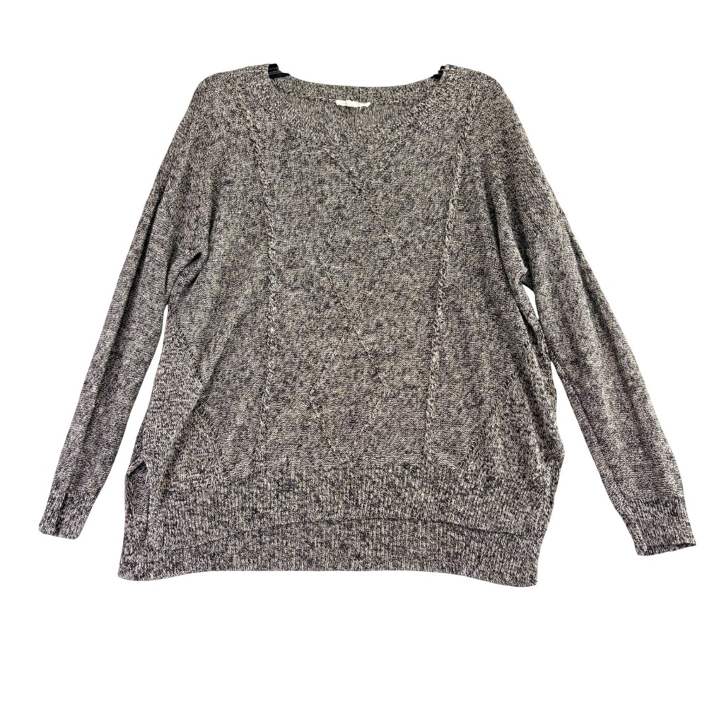 Eileen Fisher M 100% Linen‎ Gray Marled Knit Diamond Cable Sweater Oversized